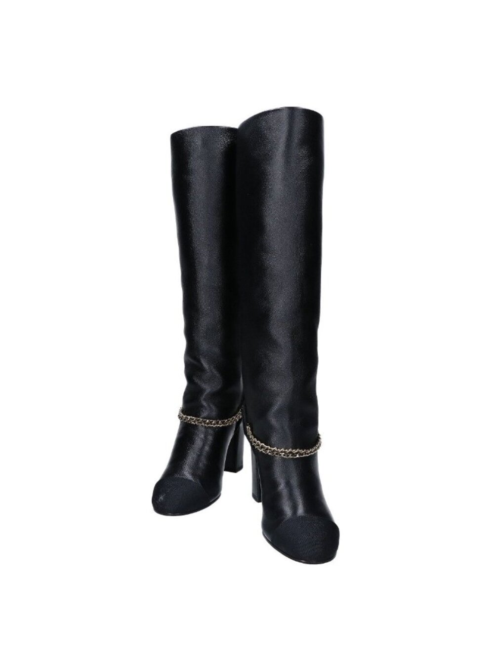 Chanel 23A CC Logo to Chain Chunky Heel Leather Long Boots